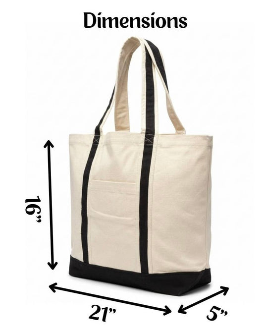 Large Canvas Tote with Pocket – Black Accents