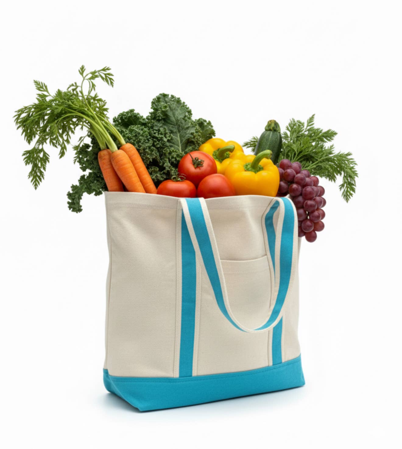 Large Canvas Tote with Pocket – Blue Accents