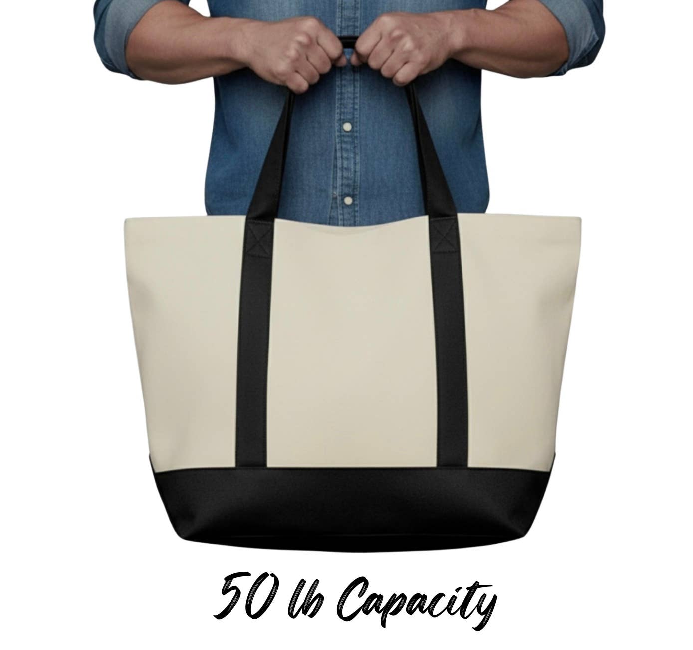 Large Canvas Tote with Pocket – Black Accents