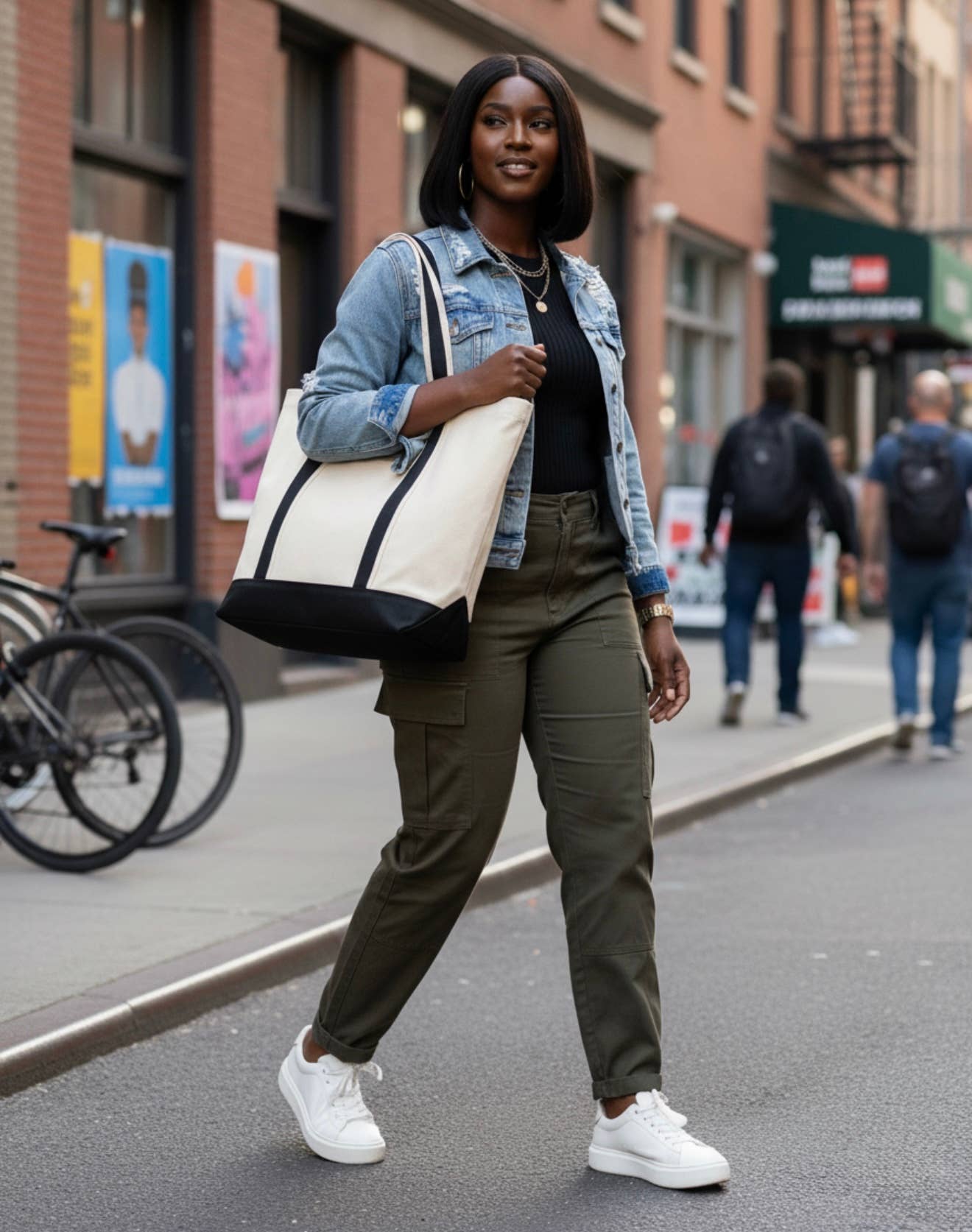 Large Canvas Tote with Pocket – Black Accents